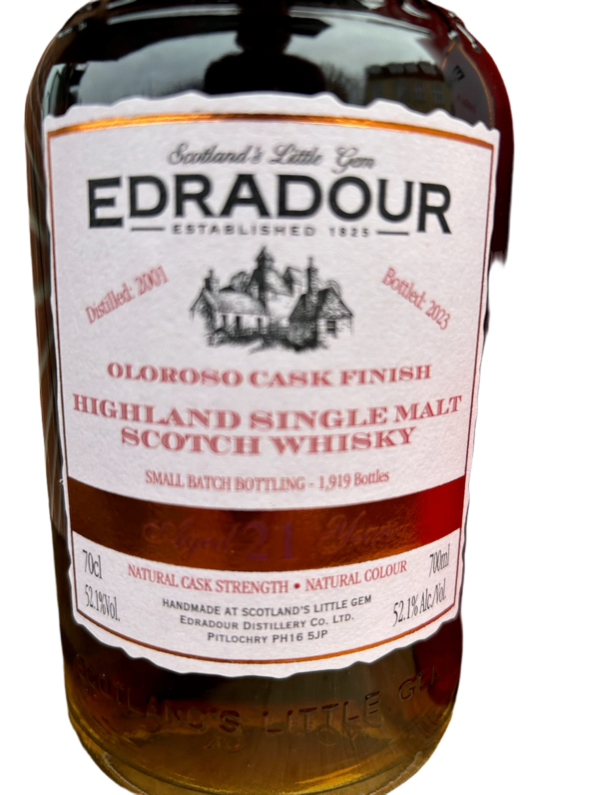 Edradour 21 år, 52,1%, 2001/2023 Oloroso Cask Finish Single Malt whisky.