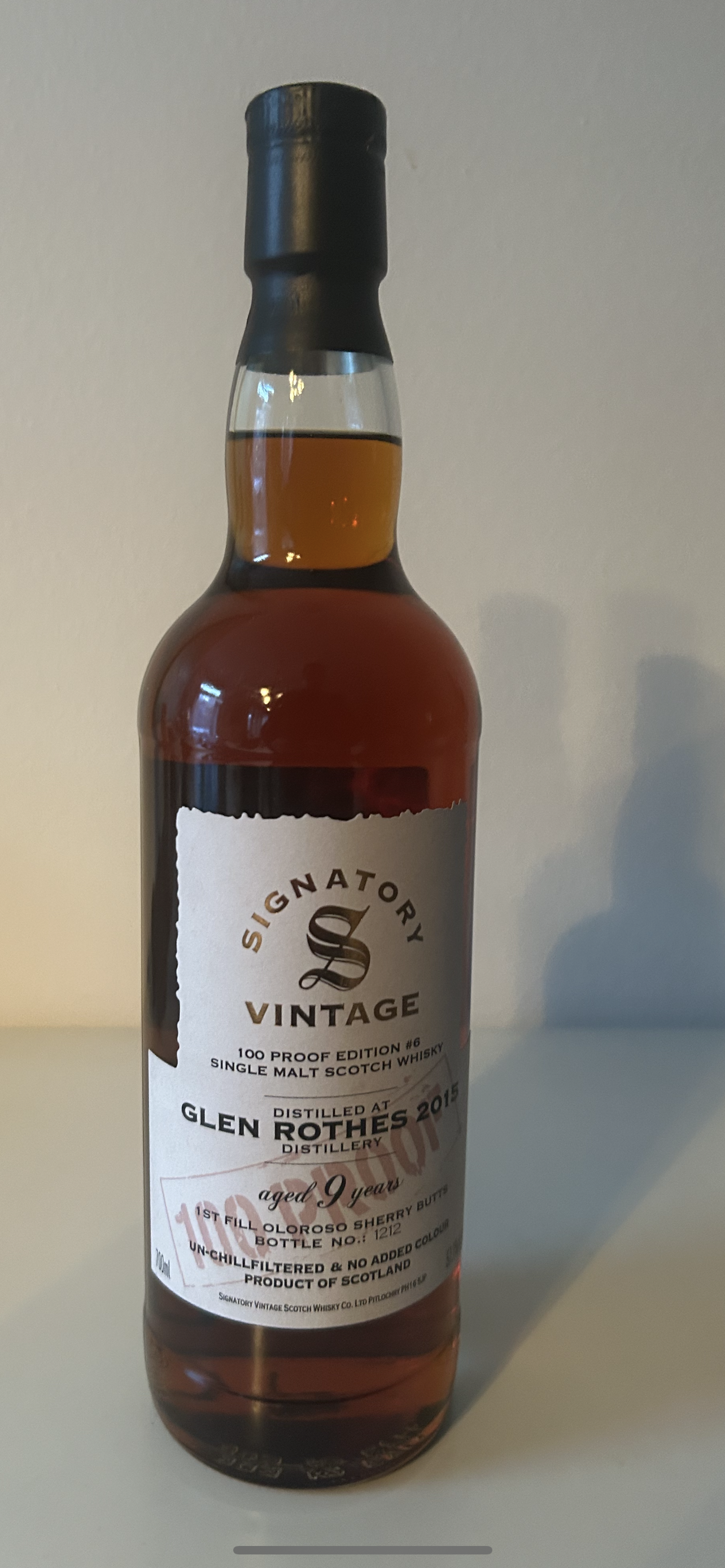 Glen Rothes 9 år 2015 57,1% Signatory 100 Proff