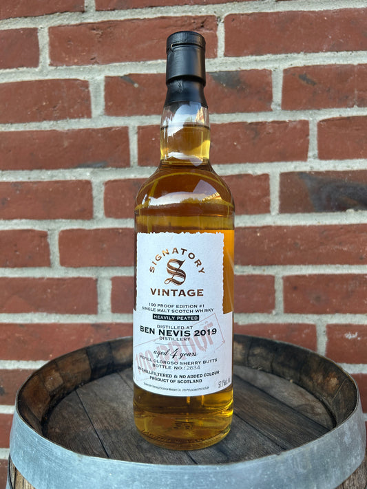 Ben Nevis 2019 4 år 57,1% Heavily Peated #1 100 Proff & Signatory