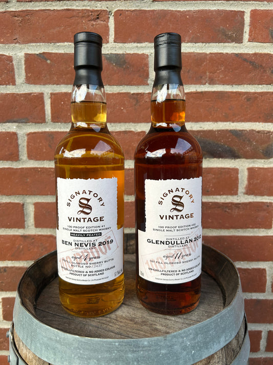 🥃 Signatory-sæt – 100 Proof Editions Ben Nevis 2019 – 4 år & Glendullan 2012 – 11 år